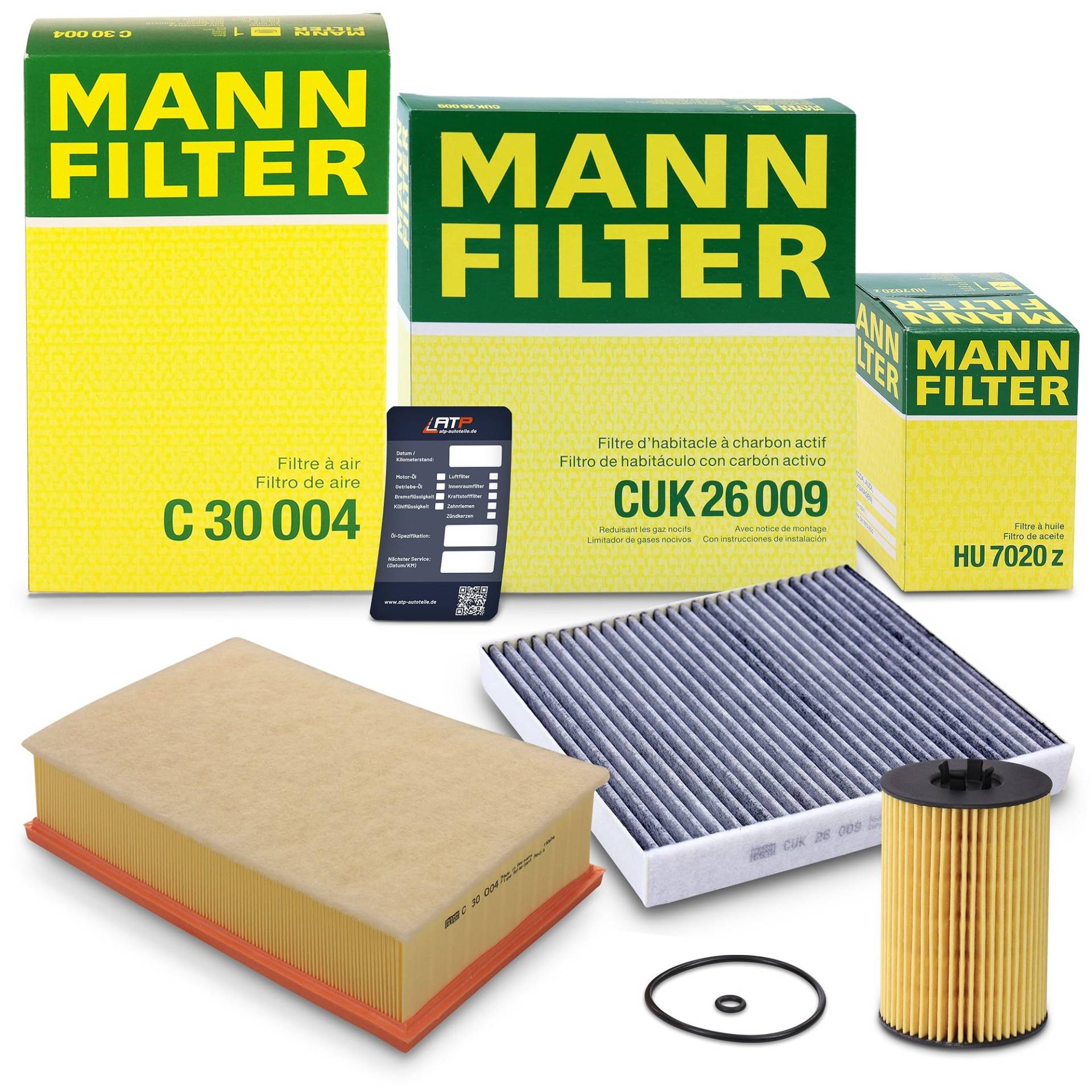MANN-FILTER Inspektionspaket Filterset 1x Ölfilter, 1x Luftfilter, 1x Innenraumfilter (Aktivkohlefilter), 1x Ölwechselanhänger, von Generisch