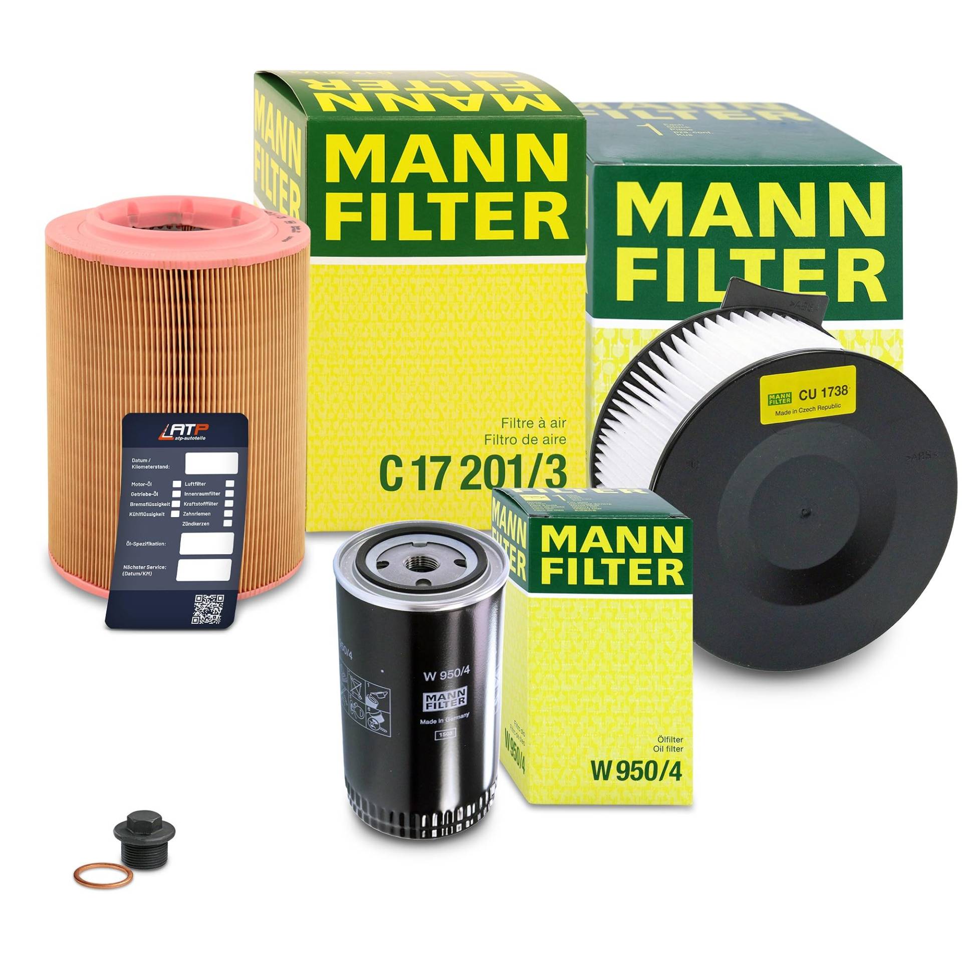 MANN-FILTER Inspektionspaket Filterset 1x Ölfilter, 1x Luftfilter, 1x Innenraumfilter, 1x Ölablassschraube mit Dichtring, 1x Ölwechselanhänger Kompatibel mit VW TRANSPORTER T4 MANN-FILTER Inspektionspaket Filterset 1x Ölfilter, 1x Luftfilter, 1x Innenraumfilter, 1x Ölablassschraube mit Dichtring, 1x Ölwechselanhänger Kompatibel mit VW TRANSPORTER T4 von Generisch