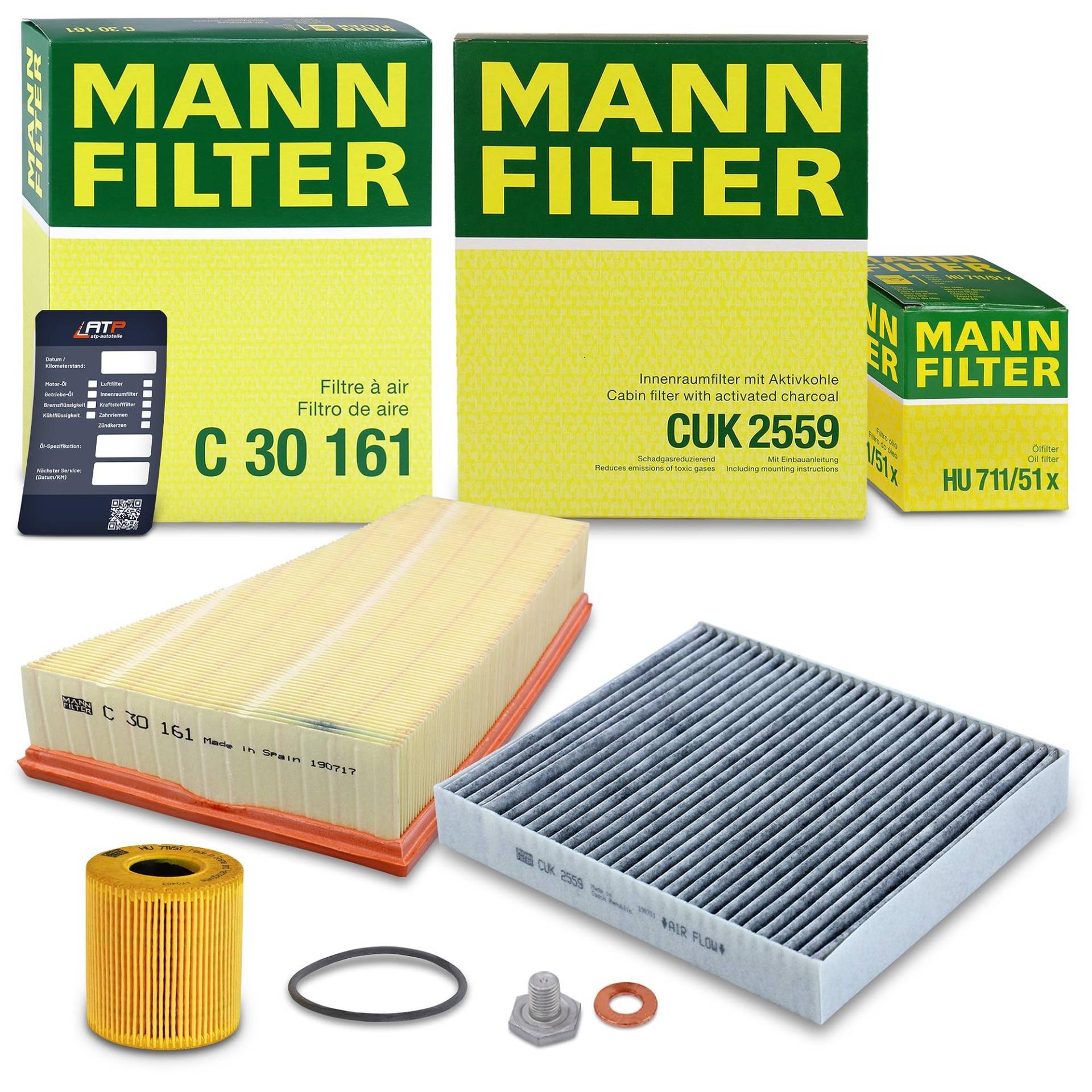 MANN-FILTER Inspektionspaket Filterset 1x Ölfilter, 1x Luftfilter, 1x Innenraumfilter (Aktivkohle), Kompatibel mit FORD GALAXY Mk2 (WA6), MONDEO Mk4 (BA7), S-MAX (WA6) von Generisch
