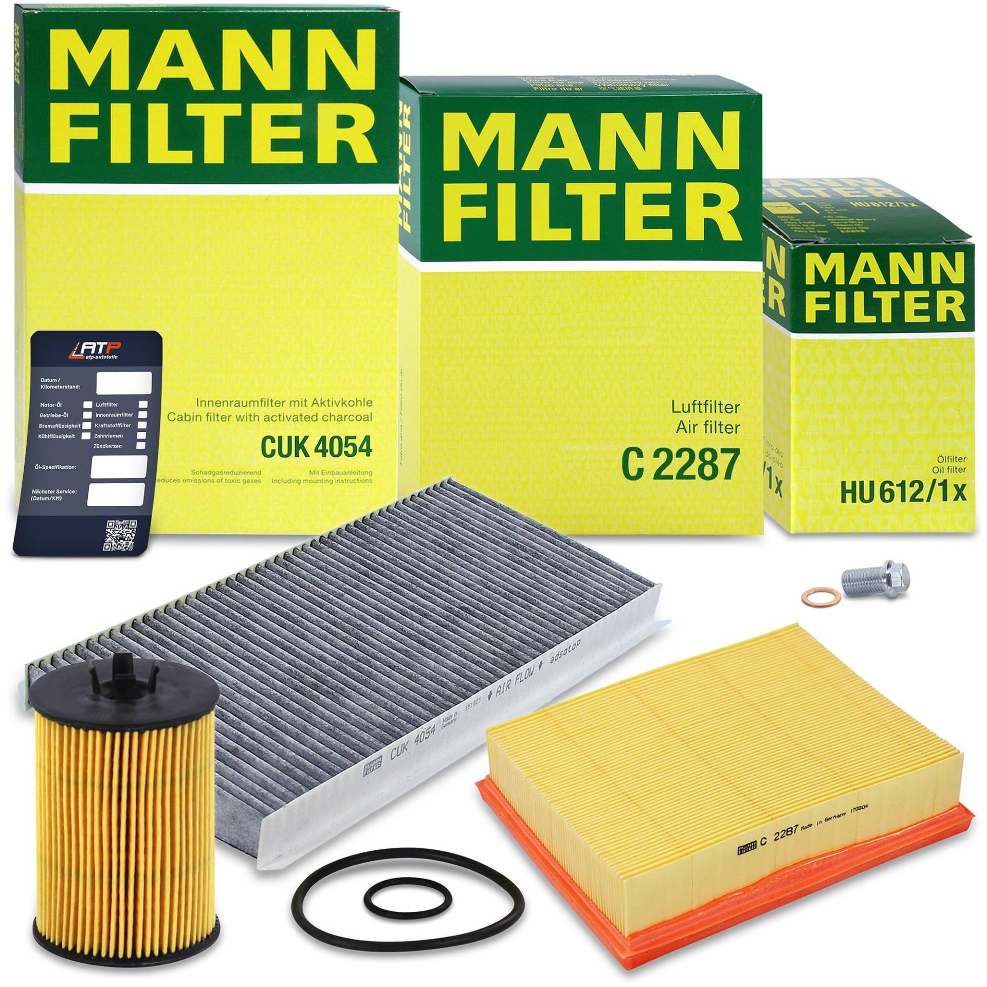 MANN-FILTER Inspektionspaket Filterset 1x Ölfilter, 1x Luftfilter, 1x Innenraumfilter (Aktivkohlefilter), 1x Ölablassschraube mit Dichtring Kompatibel mit MERCEDES A-Klasse (W169), B-Klasse (W245) von Generisch