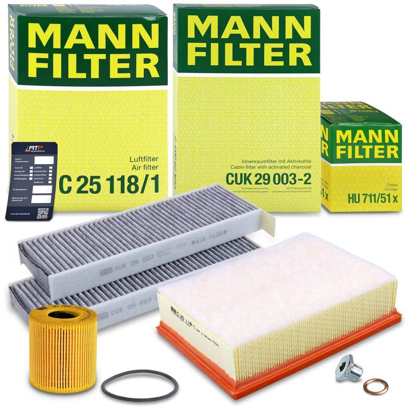 MANN-FILTER Inspektionspaket Filterset 1x Ölfilter, 1x Luftfilter, 2x Innenraumfilter (Aktivkohle), 1x Ölablassschraube mit Dichtring Kompatibel mit CITROËN C4 GRAND PICASSO I (UA_) (UD_) von Generisch