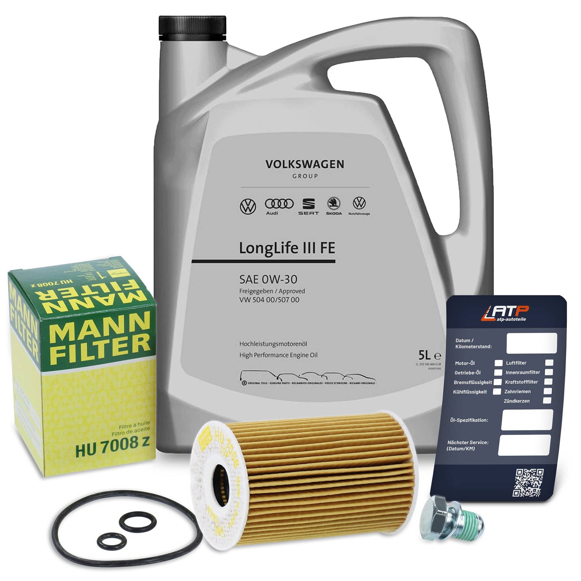 MANN-FILTER Inspektionspaket Filterset 1x Ölfilter, 1x Motoröl 0W-30 LongLife 3 FE 5l, 1x Ölablassschraube mit Dichtring, 1x Ölwechselanhänger, MANN-FILTER Inspektionspaket Filterset 1x Ölfilter, 1x Motoröl 0W-30 LongLife 3 FE 5l, 1x Ölablassschraube mit Dichtring, 1x Ölwechselanhänger, von Generisch