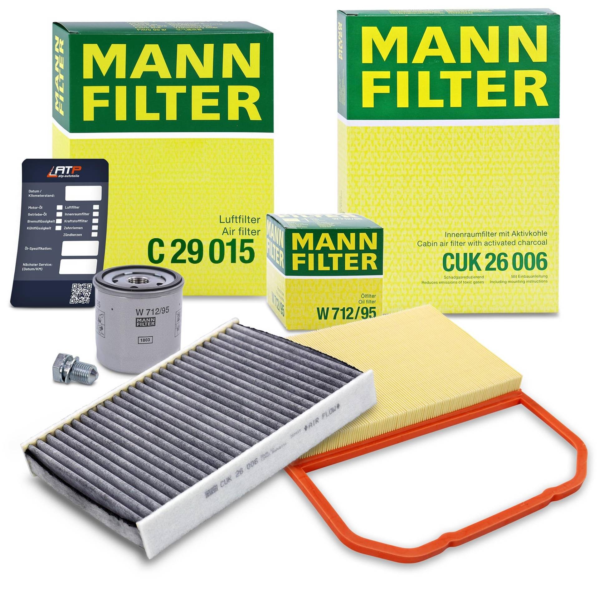 MANN-FILTER Inspektionspaket Service-Set 1x MANN-FILTER Ölfilter, 1x MANN-FILTER Luftfilter, 1x MANN-FILTER Innenraumfilter (Aktivkohlefilter), 1x Ölablassschraube mit Dichtring, 1x Ölwechselanhänger, von Generisch