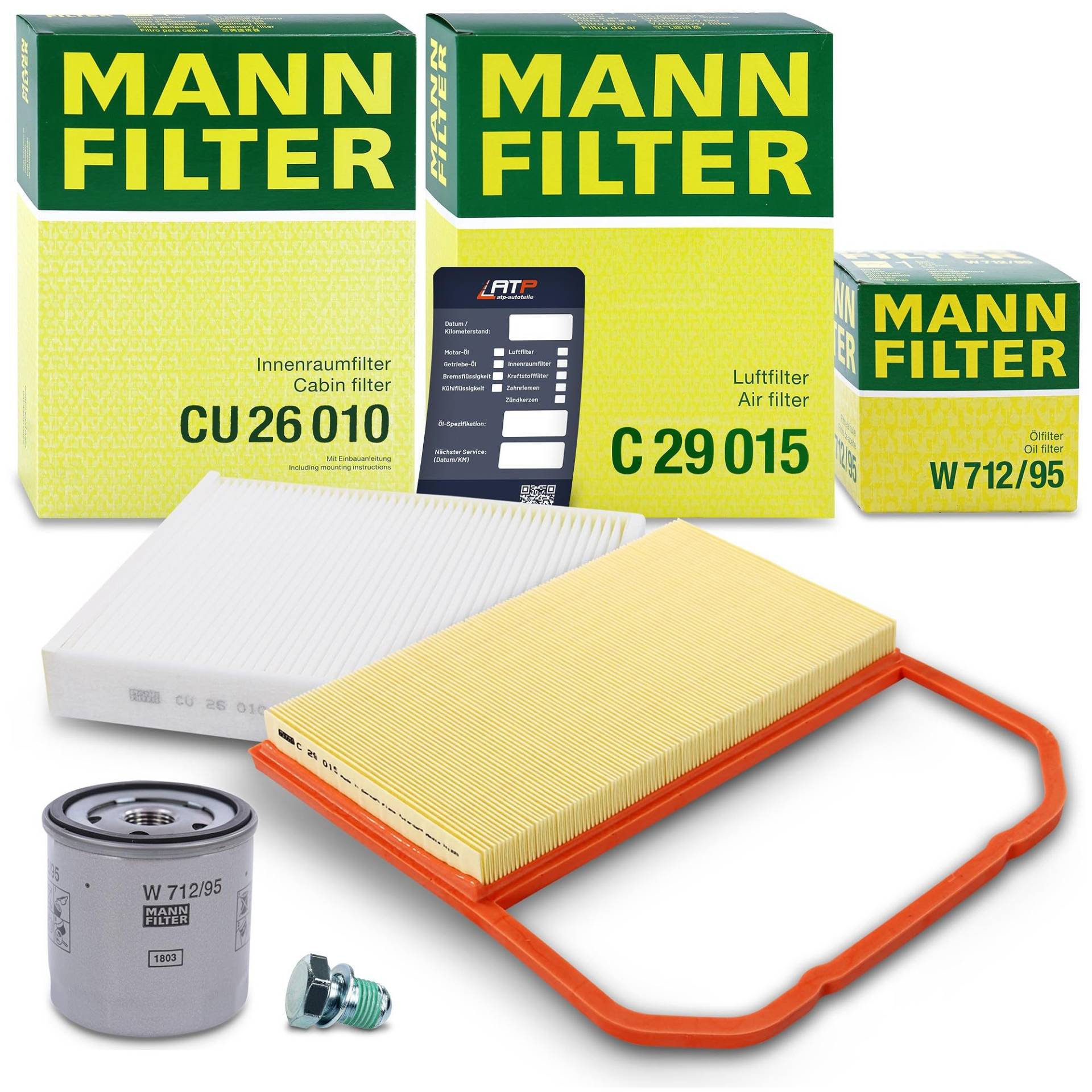 MANN-FILTER MANN-FILTER Ölfilter, 1x MANN-FILTER Luftfilter, 1x MANN-FILTER Innenraumfilter, 1x Ölablassschraube mit Dichtring Kompatibel mit VW POLO (6R_), SEAT IBIZA (6J) SKDODA FABIA 3 von Generisch