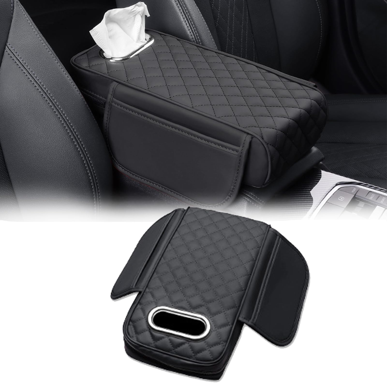 Memory Foam Car Armrest Cushion,New Universal Car Center Console Cushion Pad,Car Armrest Storage Cover,Leather Waterproof Armrest Seat Box Cover Protector (Black) von Generisch