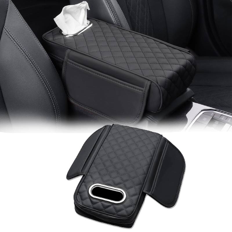 Memory Foam Car Armrest Cushion,New Universal Car Center Console Cushion Pad,Car Armrest Storage Cover,Leather Waterproof Armrest Seat Box Cover Protector (Black) von Generisch