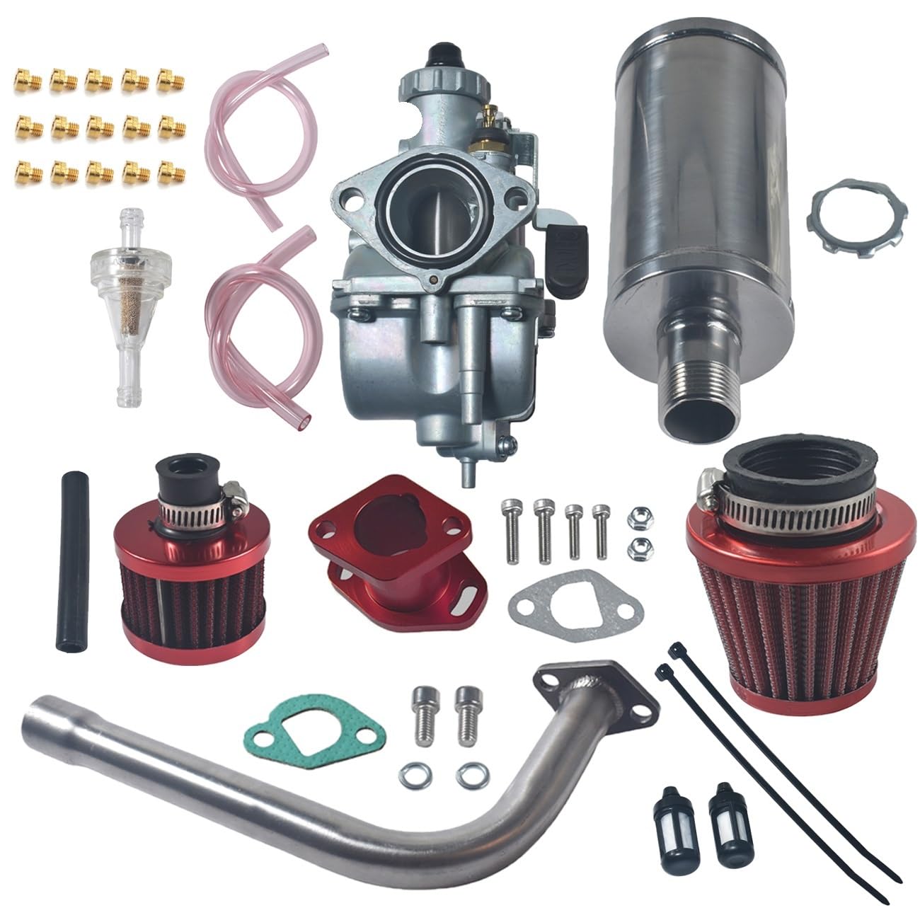Motorradvergaser VM22 Vergaser für mit für Ansaugkrümmer, Auspuff für Rohrschalldämpfer-Set für Predator 212 cc GX160 GX200 6,5 PS Go Kart 196 cc CT200U KT196(Rot) von Generisch