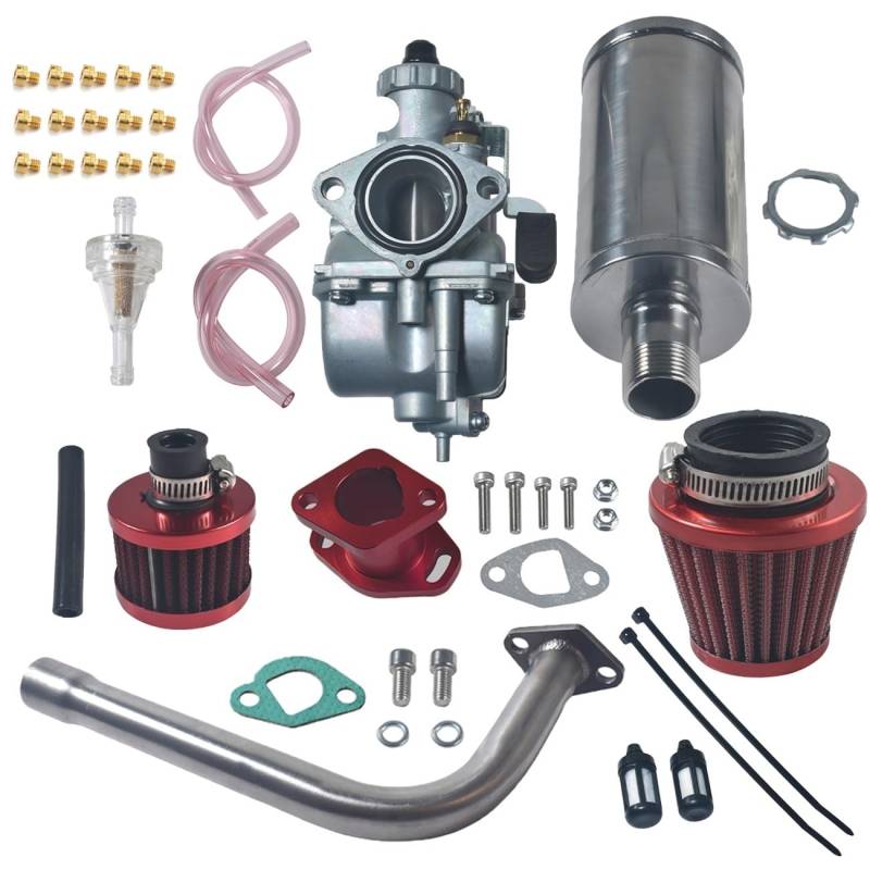Motorradvergaser VM22 Vergaser für mit für Ansaugkrümmer, Auspuff für Rohrschalldämpfer-Set für Predator 212 cc GX160 GX200 6,5 PS Go Kart 196 cc CT200U KT196(Rot) von Generisch