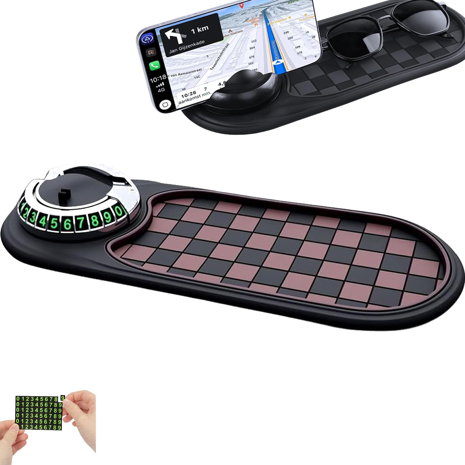 Multifunktions-Antirutschmatte für Auto,Handyhalterung Auto,360 Grad Drehbare rutschfeste Telefonhalterung Für Autos, Rutschfestes Telefonpad Dashboard mit Parkscheibe (Brown-Silver) von Generisch