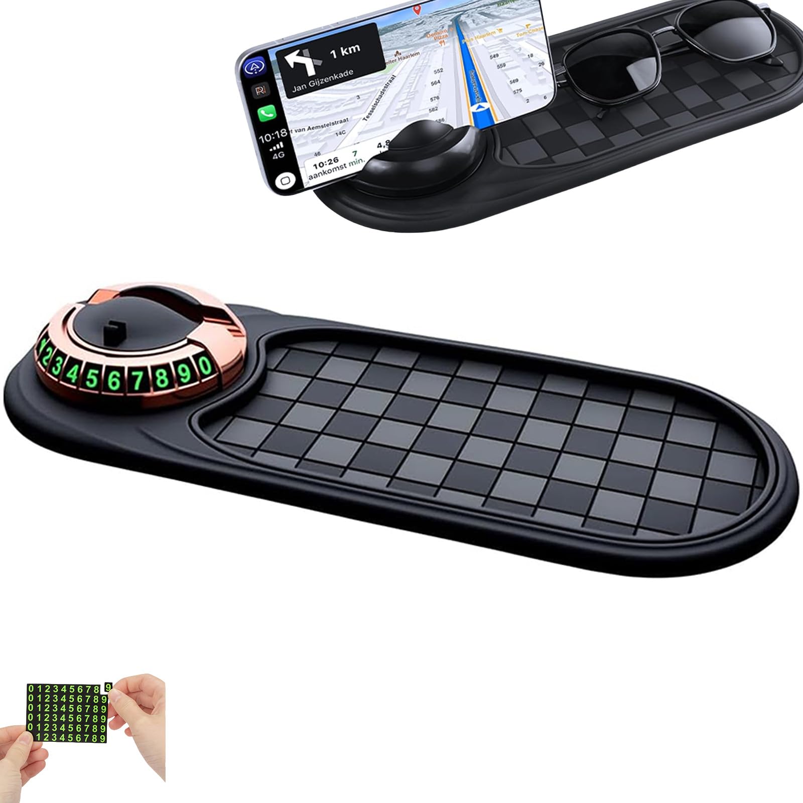 Multifunktions-Antirutschmatte für Auto,Handyhalterung Auto,360 Grad Drehbare rutschfeste Telefonhalterung Für Autos, Rutschfestes Telefonpad Dashboard mit Parkscheibe (Gray-Gold) von Generisch