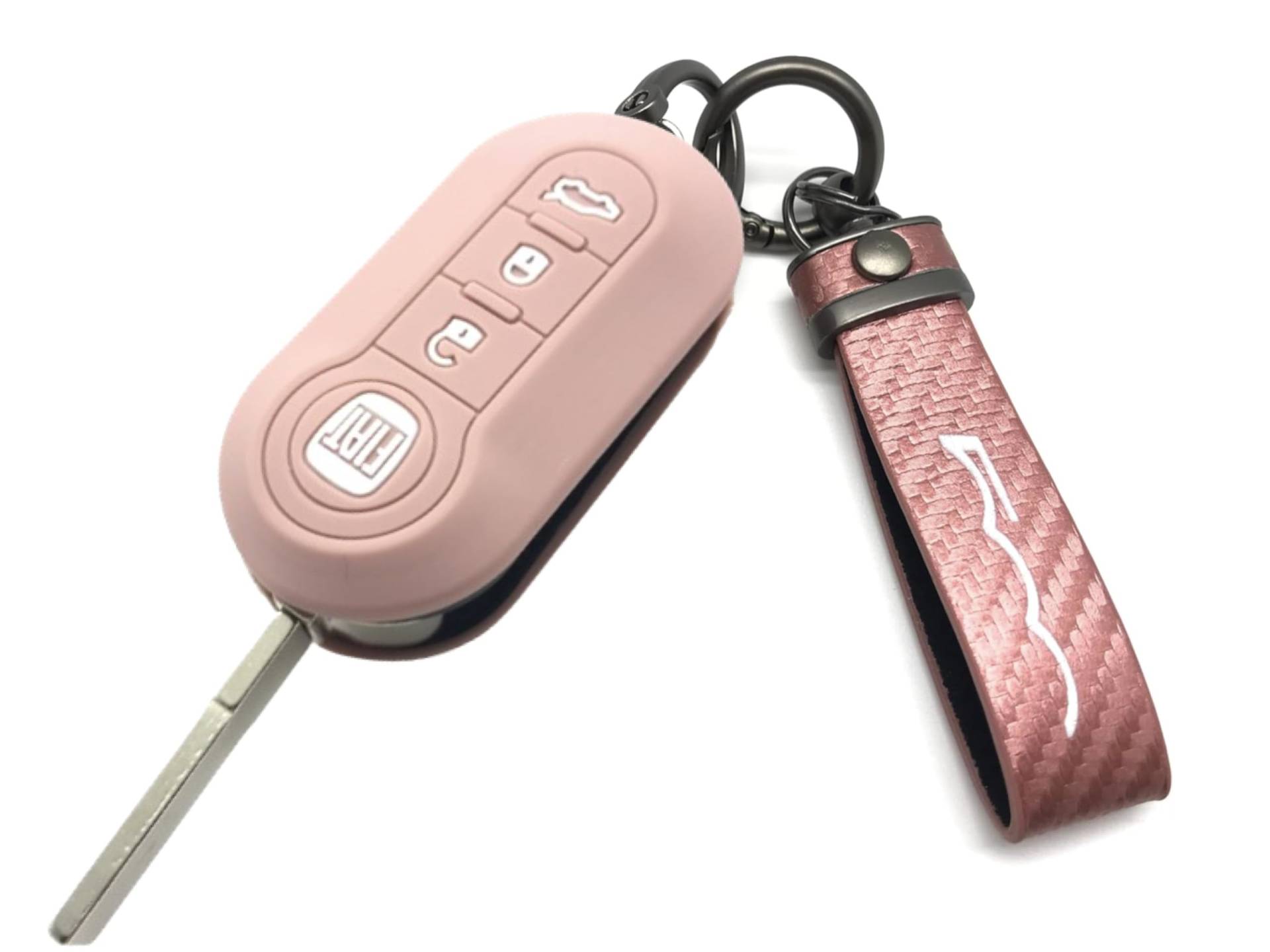 Nordecco Silikon-Schlüsselhülle mit Schlüsselring, passend für Fiat 500, 500L, Lounge, Abarth, Grande, Punto, Brava, Panda, Stilo, Linea (Roségold – rosa Schlüsselanhänger) von Generisch