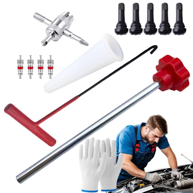 Reifenventilschaftwerkzeug, 13-teiliges Ventilkernentferner-Set, 4-Wege-Ventilschaftentfernungswerkzeug, Einzelkopf-Installateur für Auto, Motorrad, einfache Reifenwartungs-Kit von Generisch