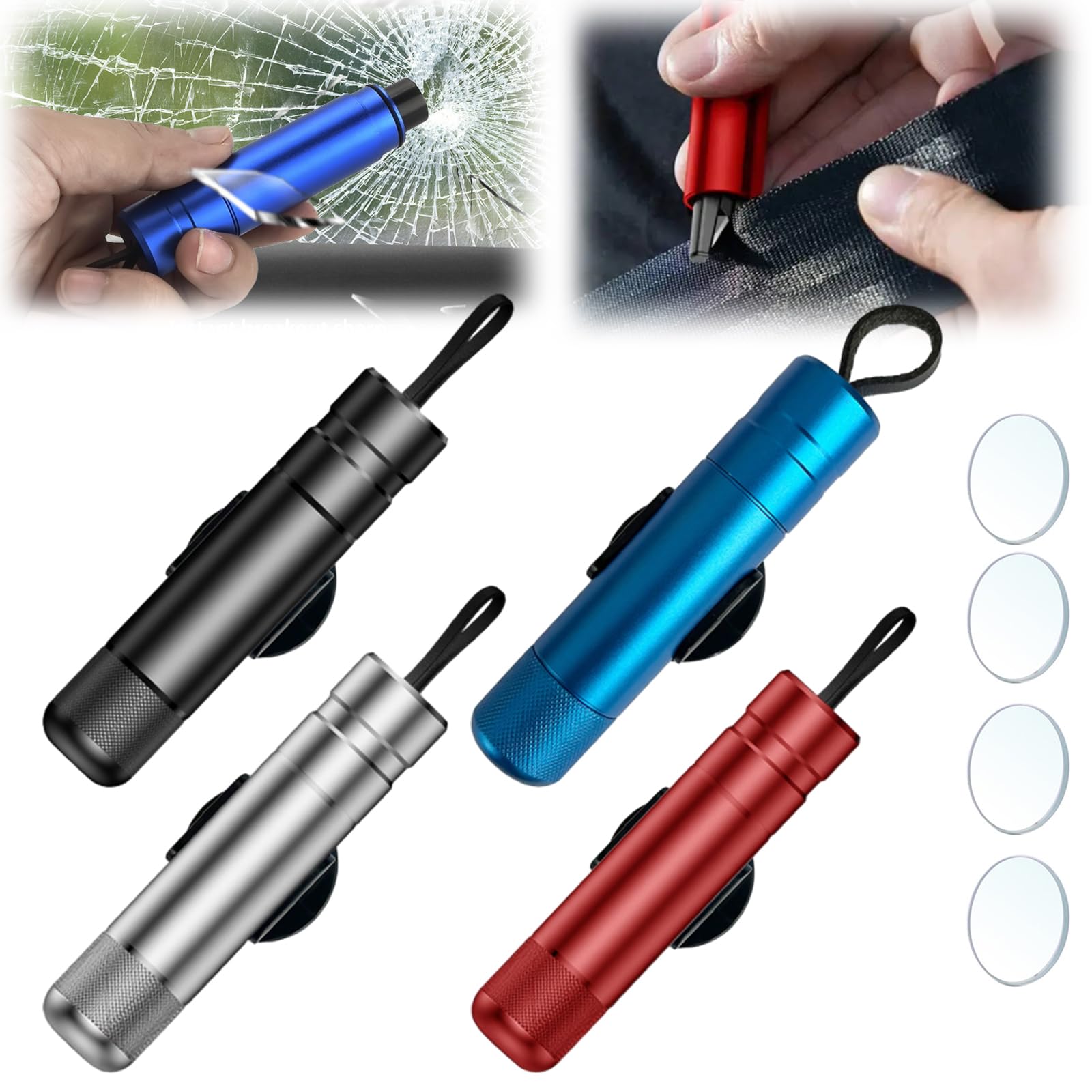Safe Pro X Für Autoscheiben, Safepro X Notfallhammer, Safety First 24 Auto, 2 in 1 Gurtschneider Notfallhammer, Gurtschneider Und Glasbrecher Schlüsselanhänger, Auto Car Hammer (4 Pcs) von Generisch