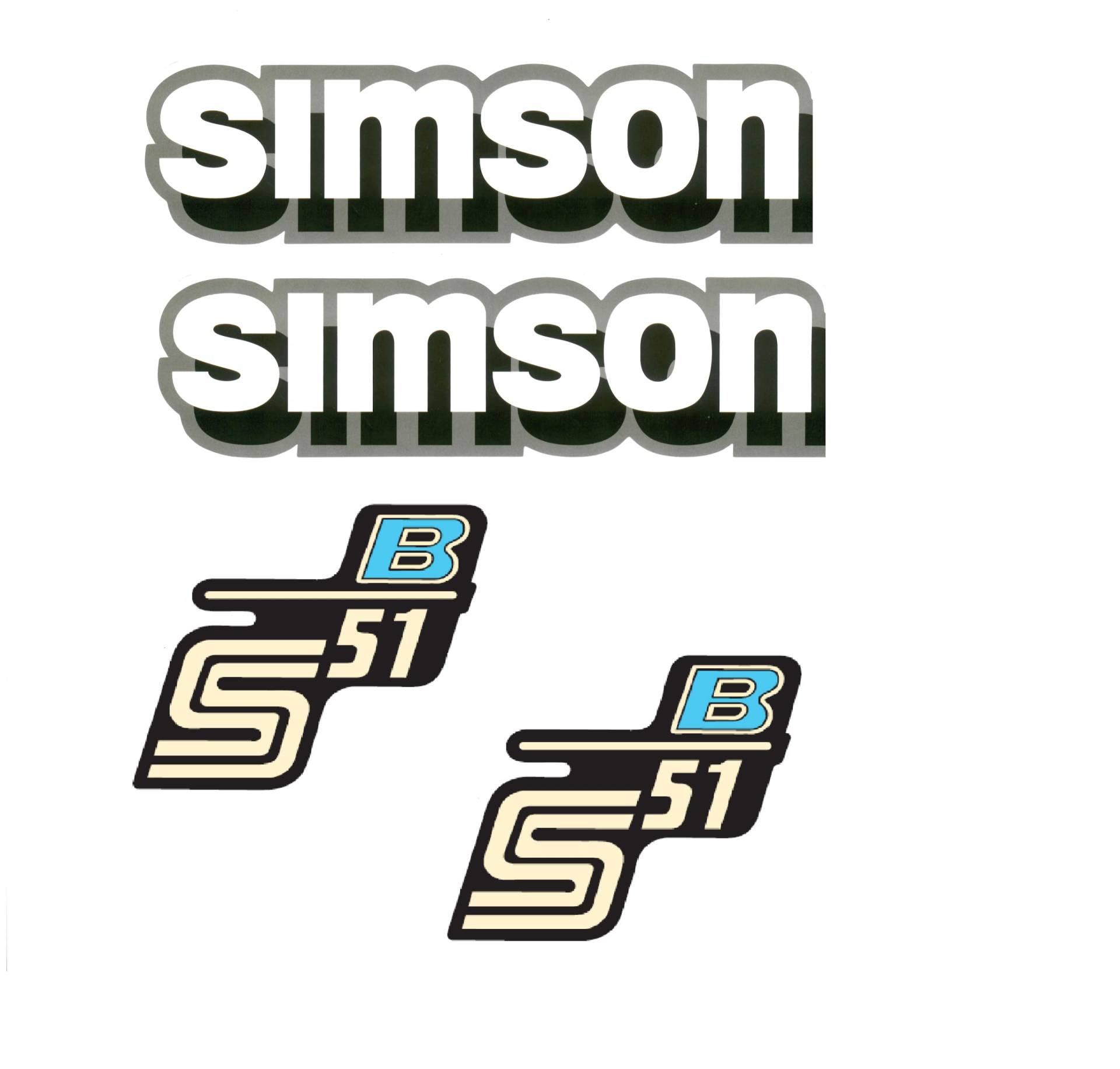 Simson S51 B IFA Aufkleberset Retro DDR 4 teilig Grau Weiss von Generisch