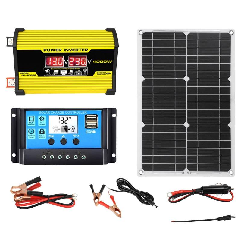 Solarpanel-Set – Komplettes Solar-Set Für Autos Und Fahrzeuge | 300-Watt-Auto-Solarpanel-Kit, Solarladeregler Mit 2 USB-Anschlüssen Und LED-Anzeige, Komplettes Solarpanel-Kit Mit Batterie Und Wechselr von Generisch
