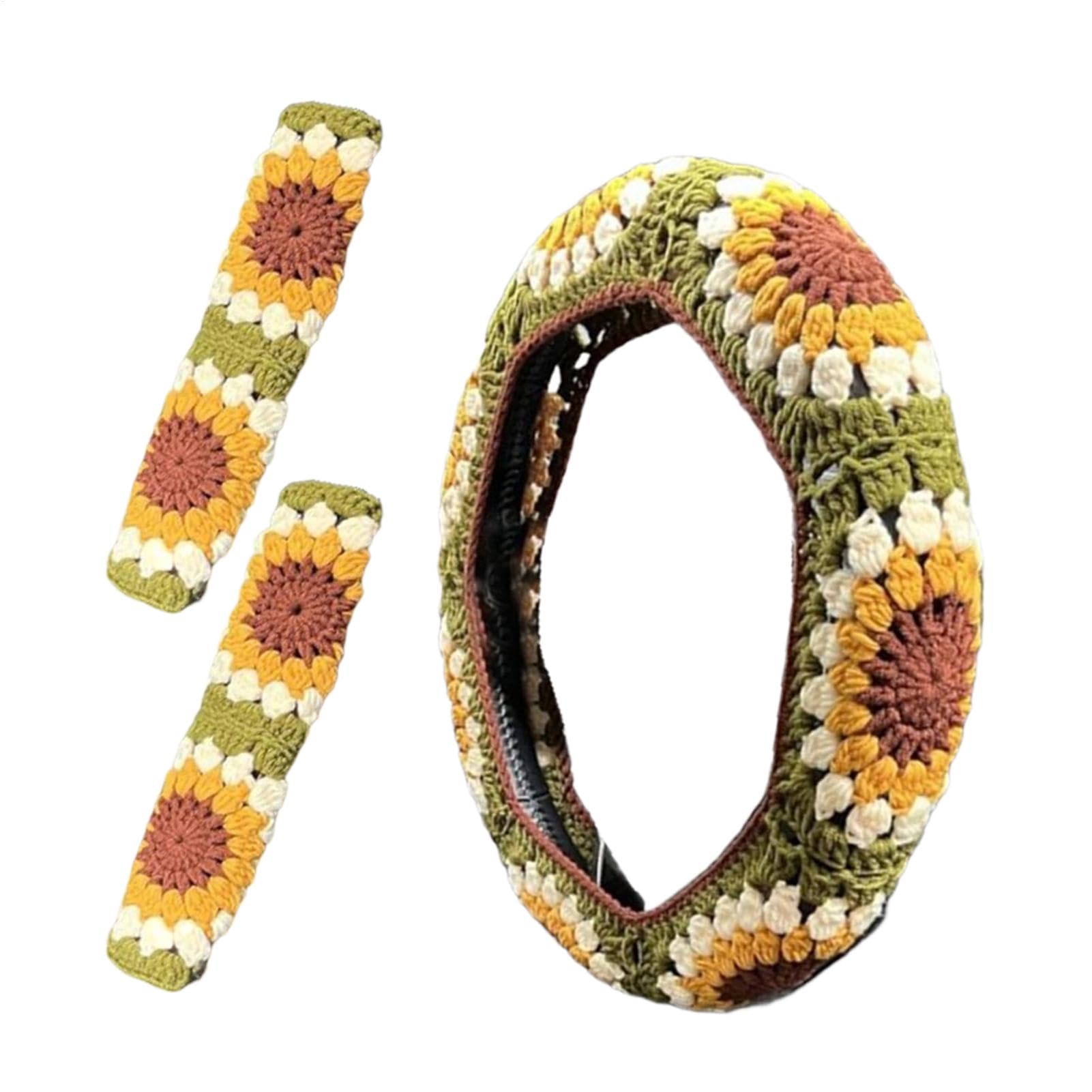 Sonnenblume Gehäkelte Lenkradabdeckung, Handgemachte Lenkradabdeckung Mit 2 Sicherheitsgurtabdeckungen, Antirutsch-Lenkrad-Abdeckung Mit Gesticktem Blumenmuster, Dekoratives Autozubehör Sonnenblume Gehäkelte Lenkradabdeckung, Handgemachte Lenkradabdeckung Mit 2 Sicherheitsgurtabdeckungen, Antirutsch-Lenkrad-Abdeckung Mit Gesticktem Blumenmuster, Dekoratives Autozubehör von Generisch