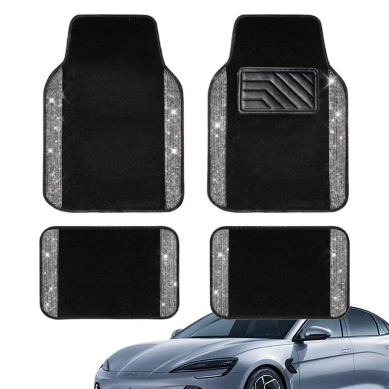 Strass-Fußmatten für Autos – Glänzende Auto-Fußmatten – Wasserdichter Vorne und Hinten Autoteppich Komplettes Set mit Anti-Rutsch-PVC-Pad von Generisch