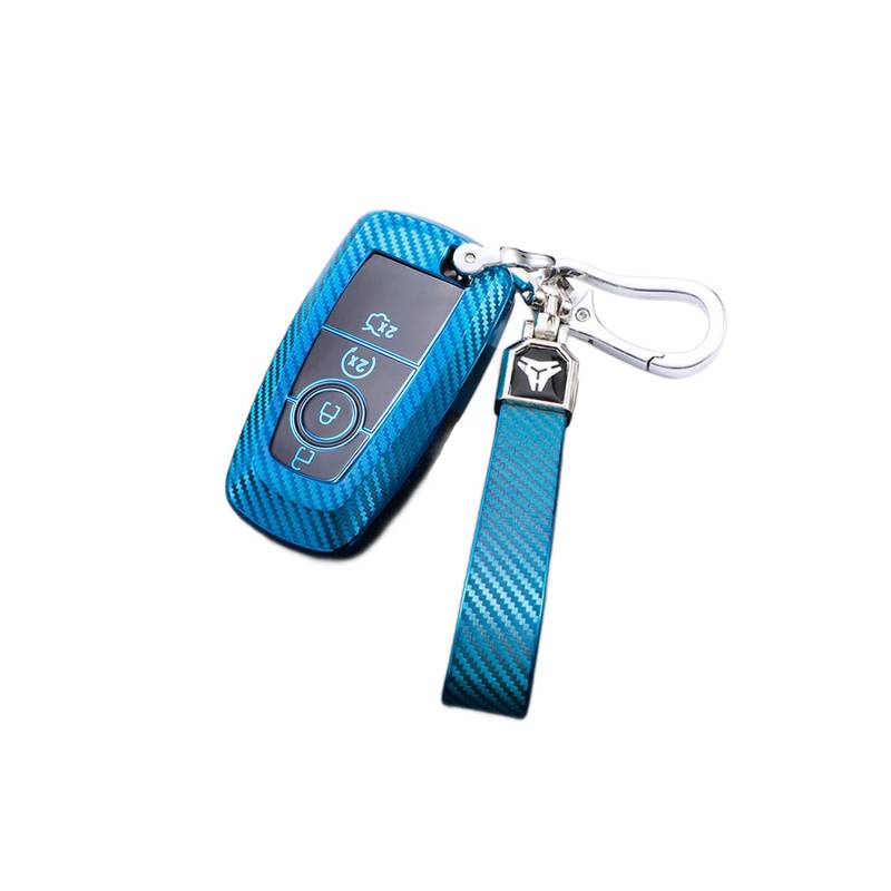 TPU Autoschlüssel Hülle passt für Ford Focus Edge Explorer Fusion Mondeo Mustang Raptor Ecosport Ranger F150 F250 F350 Schlüsselhülle Schutzcover mit Schlüsselanhänger Auto Zubehör,Blue-B von Generisch