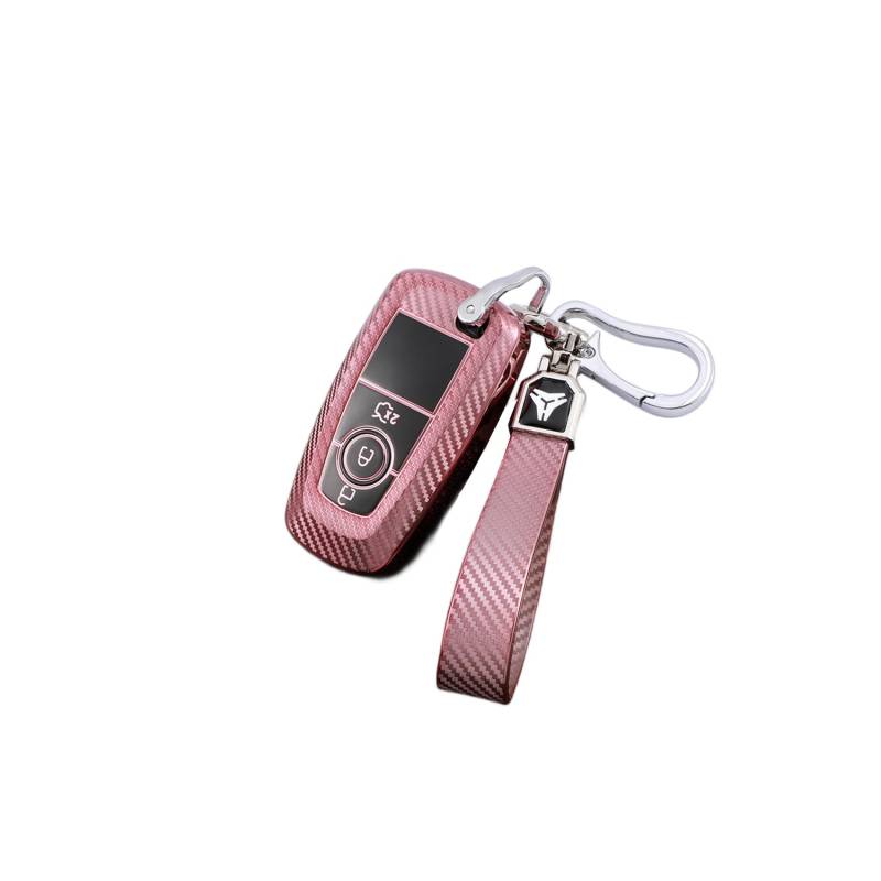 TPU Autoschlüssel Hülle passt für Ford Focus Edge Explorer Fusion Mondeo Mustang Raptor Ecosport Ranger F150 F250 F350 Schlüsselhülle Schutzcover mit Schlüsselanhänger Auto Zubehör,Pink-A von Generisch