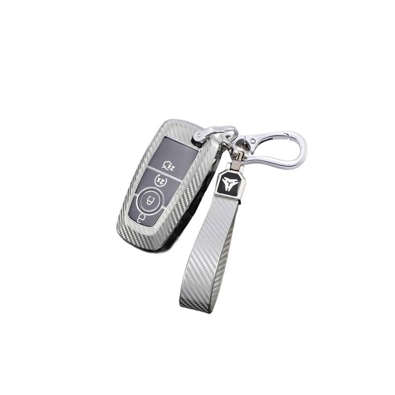 TPU Autoschlüssel Hülle passt für Ford Focus Edge Explorer Fusion Mondeo Mustang Raptor Ecosport Ranger F150 F250 F350 Schlüsselhülle Schutzcover mit Schlüsselanhänger Auto Zubehör,Silver-B von Generisch