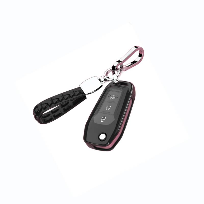 TPU Autoschlüssel Hülle passt für Ford Focus ST Mondeo MK5 Mustang F-150 Explorer Edge Fiesta Kuga MK3 Escape Ecosport Schlüsselhülle Schutzcover mit Schlüsselanhänger Auto Zubehör,Black von Generisch