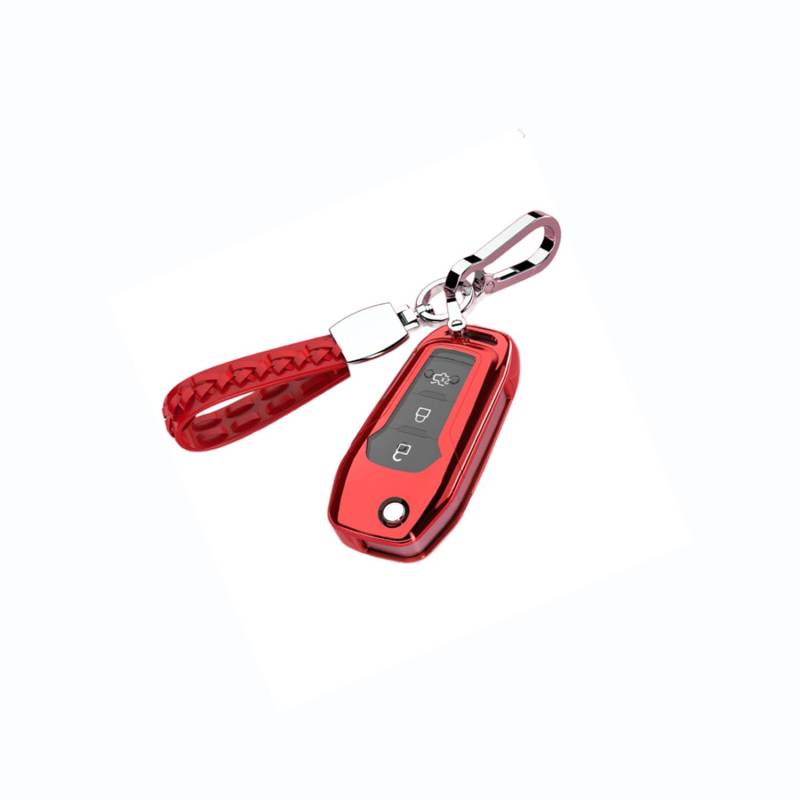 TPU Autoschlüssel Hülle passt für Ford Focus ST Mondeo MK5 Mustang F-150 Explorer Edge Fiesta Kuga MK3 Escape Ecosport Schlüsselhülle Schutzcover mit Schlüsselanhänger Auto Zubehör,Red von Generisch