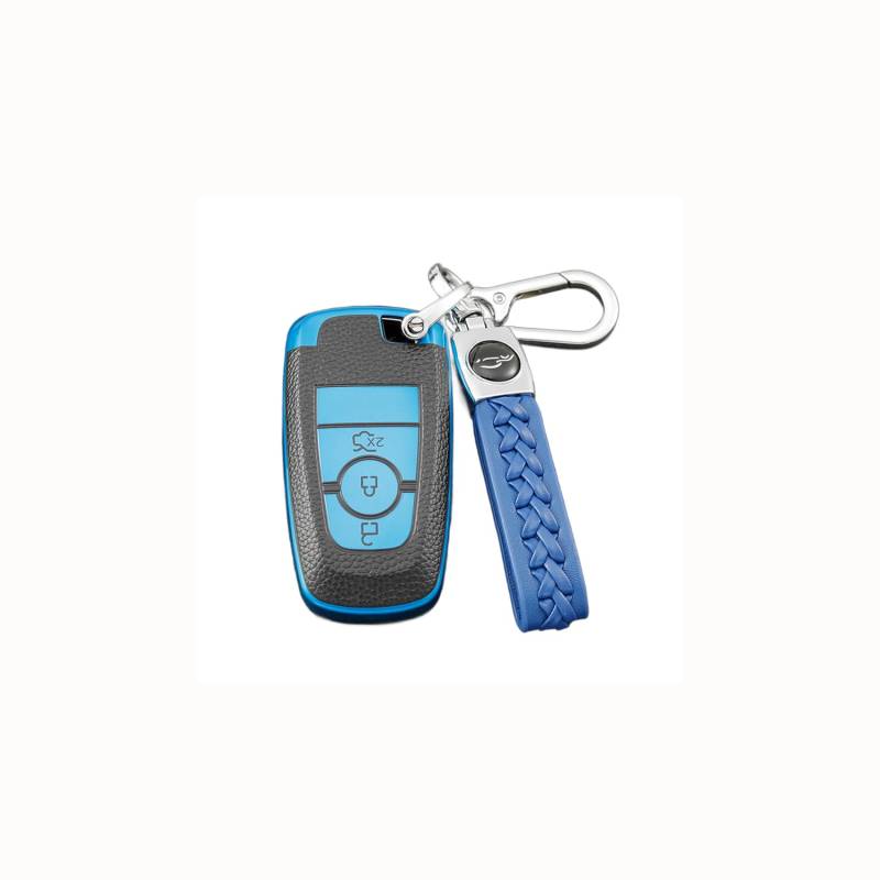 TPU Autoschlüssel Hülle passt für Ford Fusion Mustang Explorer EcoSport Edge S-Max Ranger Mondeo F150 F250 Schlüsselhülle Schutzcover mit Schlüsselanhänger Auto Zubehör,Blue von Generisch