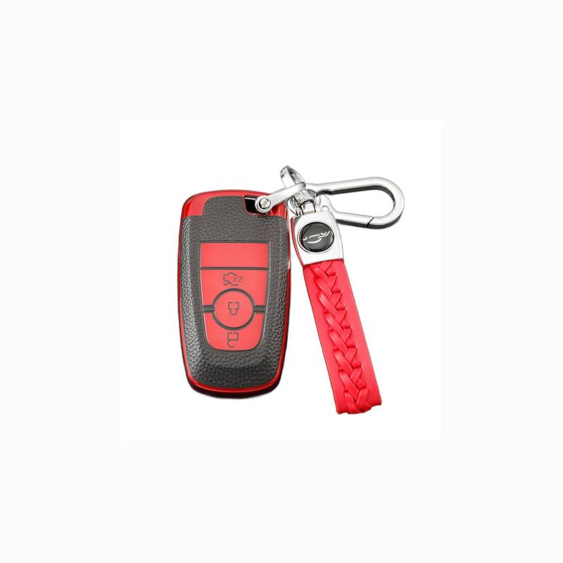 TPU Autoschlüssel Hülle passt für Ford Fusion Mustang Explorer EcoSport Edge S-Max Ranger Mondeo F150 F250 Schlüsselhülle Schutzcover mit Schlüsselanhänger Auto Zubehör,Red von Generisch