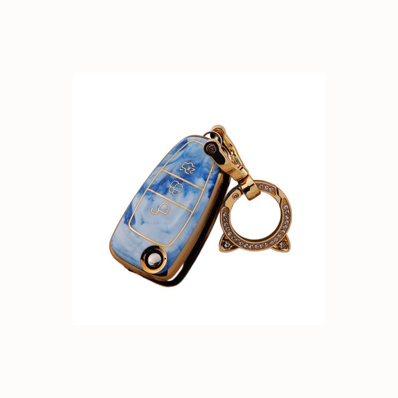 TPU Autoschlüssel Hülle passt für Ford Mondeo Focus Fusion Fiesta KA Kuga S-Max 2011-2017 Schlüsselhülle Schutzcover mit Schlüsselanhänger Auto Zubehör,Blue von Generisch