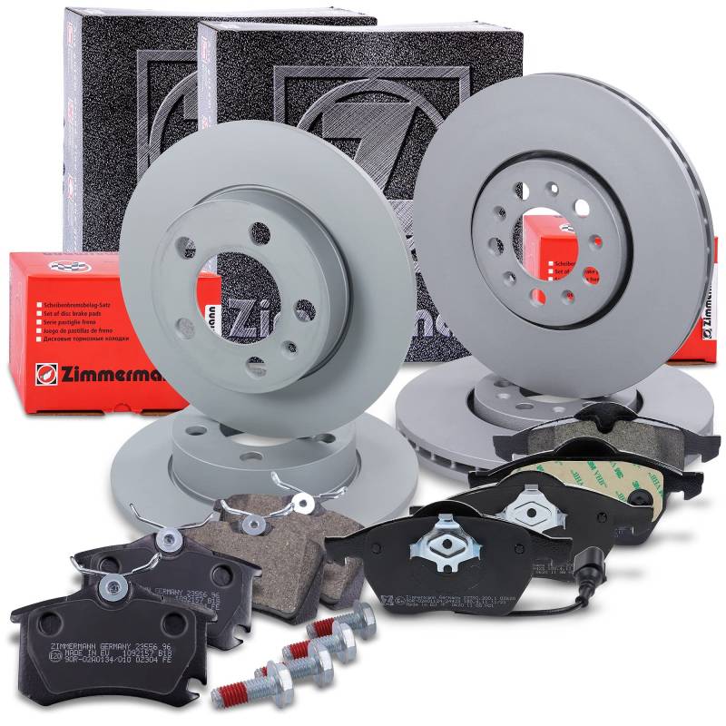 ZIMMERMANN Bremsenset inkl Bremsscheiben Vorne Belüftet Ø 288 mm + Hinten Voll Ø 230 mm und Bremsbeläge Vorne und Hinten von Generisch