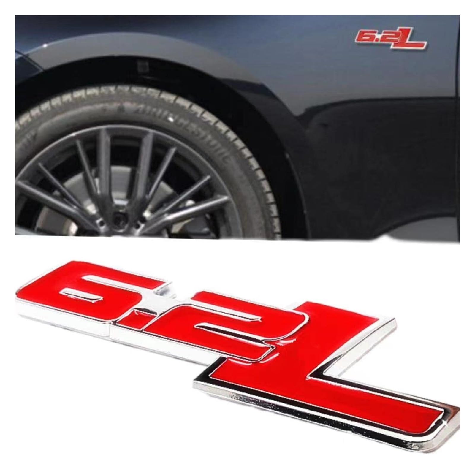Zinklegierung Chrom 6,2L Emblem Abzeichen 3D Motor Kofferraum Tür Kotflügel Stoßstange Auto Aufkleber Aufkleber for 2 X (Silber) von Generisch