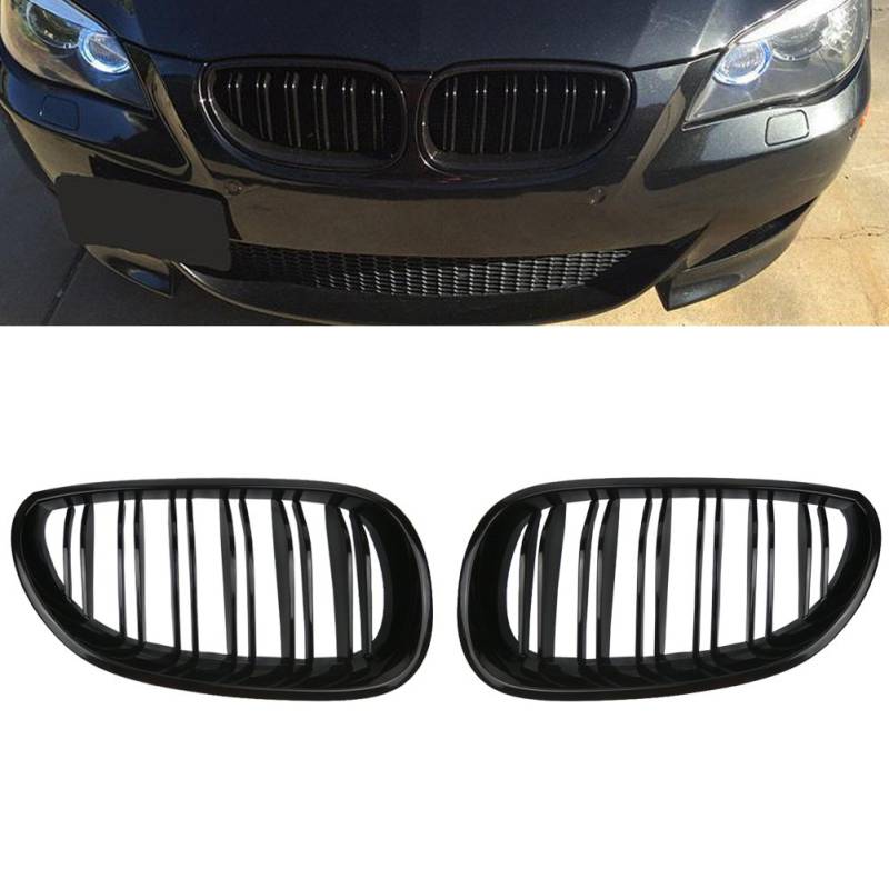Schwarz Glänzend Double Line Vorne Nieren Kühlergrill Gittereinsätze Für E60 E61 5series M5 2003-2009 von Geniric