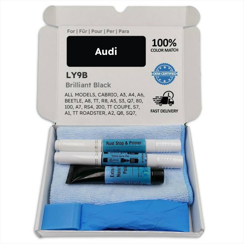 Genuine Colors Lackstift Brilliant Black LY9B für Audi Schwarz Cabrio A3 A4 A6 Beetle A8 TT R8 A5 S3 Q7 80 100 A7 RS4 200 Coupe S7 A1 Roadster A2 Q8 SQ7 SQ8 RSQ8 GT RS von Genuine Colors
