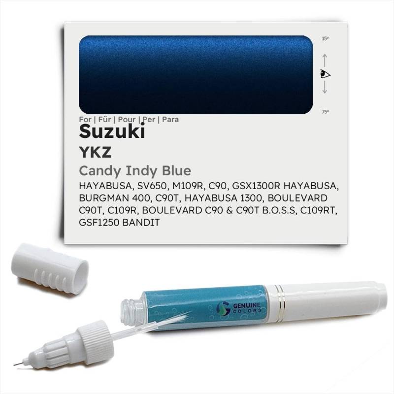 Genuine Colors Lackstift Candy INDY Blue YKZ für Suzuki Blau Hayabusa SV650 M109R C90 GSX1300R Burgman 400 C90T 1300 Boulevard C109R & B.O.S.S C109RT GSF1250 Bandit von Genuine Colors