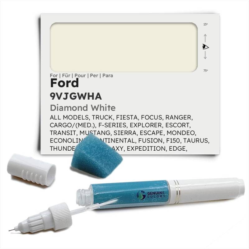 Genuine Colors Lackstift DIAMOND WHITE 9VJGWHA für Ford Weiß TRUCK FIESTA FOCUS RANGER CARGO (MED.) F-SERIES EXPLORER ESCORT TRANSIT MUSTANG SIERRA ESCAPE MONDEO ECONOLINE CONTINENTAL FUSION F150 TAUR von Genuine Colors