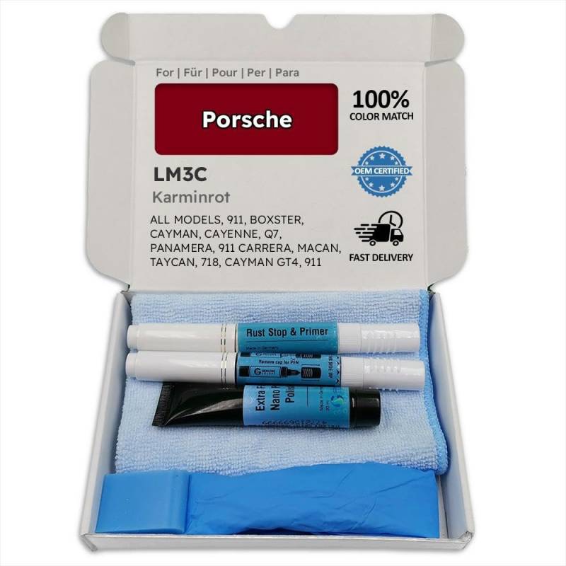 Genuine Colors Lackstift Karminrot LM3C für Porsche Rot 911 Boxster Cayman Cayenne Q7 Panamera Carrera MACAN TAYCAN 718 GT4 GTS von Genuine Colors