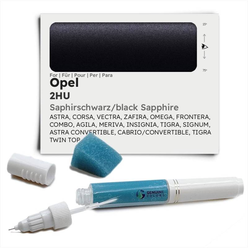 Genuine Colors Lackstift SAPHIRSCHWARZ Black Sapphire 2HU für Opel Schwarz Astra Corsa Vectra Zafira Omega Frontera Combo AGILA MERIVA Insignia TIGRA SIGNUM Convertible Cabrio Twin TOP von Genuine Colors