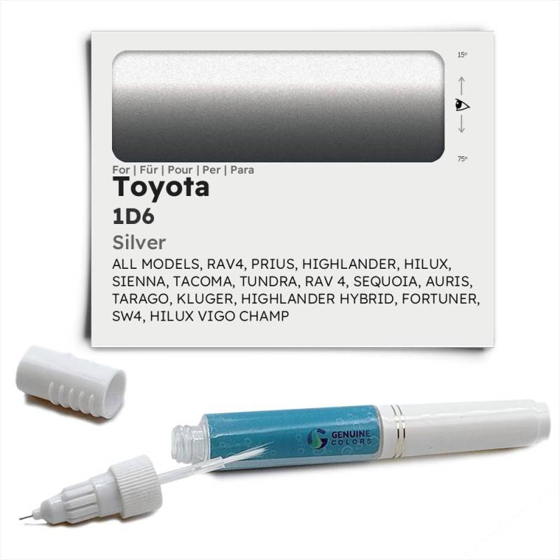 Genuine Colors Lackstift Silver 1D6 für Toyota Silber RAV4 Prius Highlander HILUX Sienna Tacoma Tundra RAV 4 Sequoia AURIS TARAGO Kluger HYBRID FORTUNER SW4 VIGO Champ von Genuine Colors