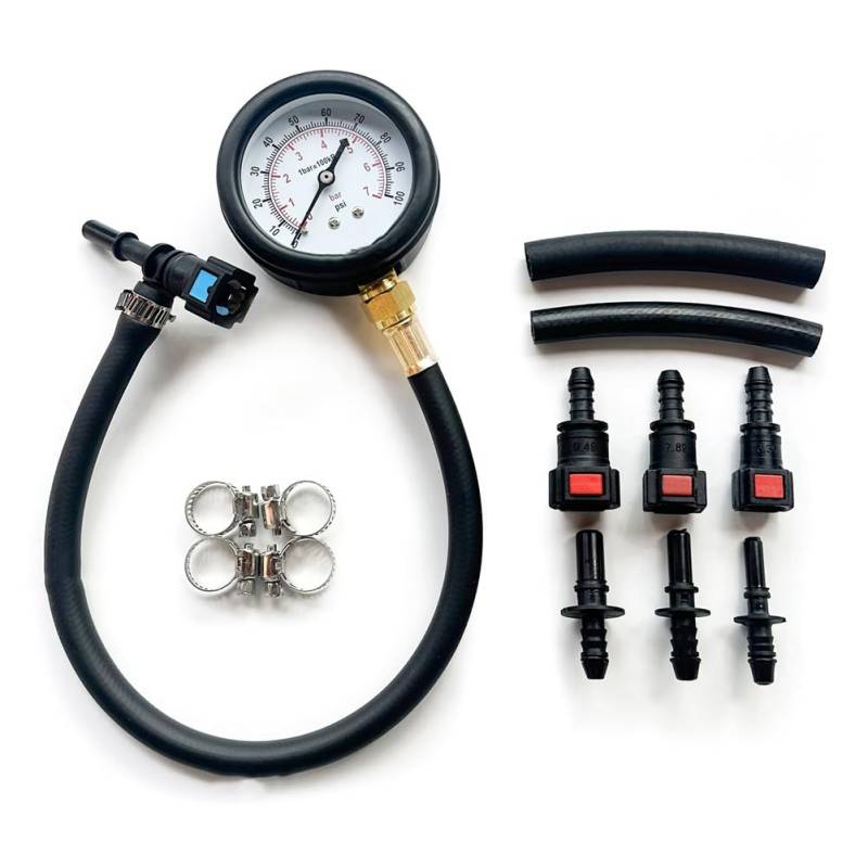 Geofray Fuel Pressure Test Kit Fuel Pressure Gauge Fuel Injection Pump Pressure Tester Gauge Kit Schwarz für Auto, Motorrad, von Geofray