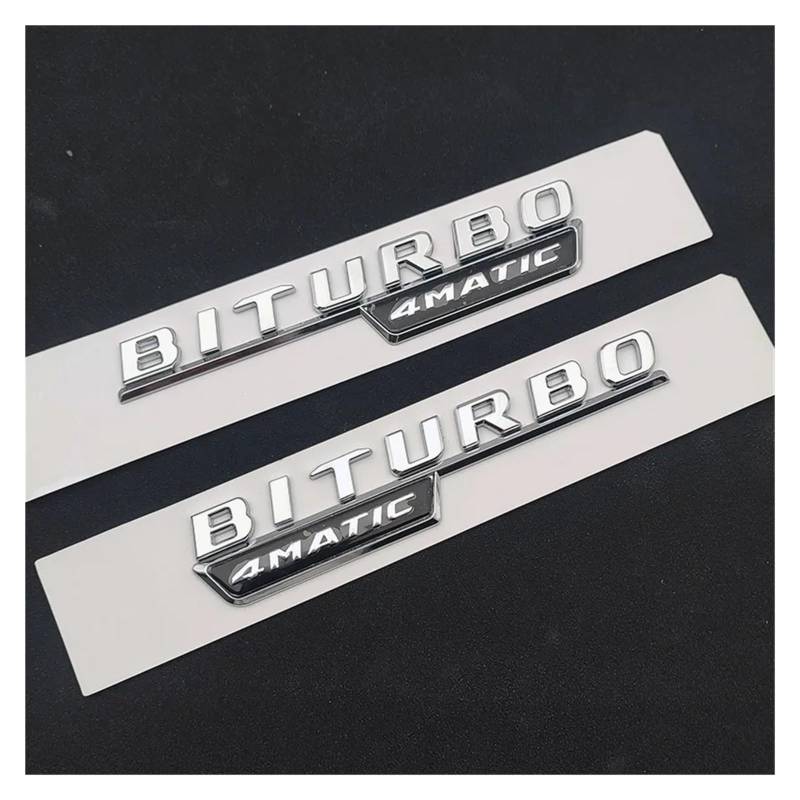 yzw6688 3D-ABS-Chrom-Schwarz-Auto-Heck-Kofferraum-Abzeichen-Aufkleber-Logo GLC 43 BITURBO 4MATIC-Emblem, kompatibel mit GLC43 / X253-Zubehör (Color : Fender Silver 2pcs) von GerRit