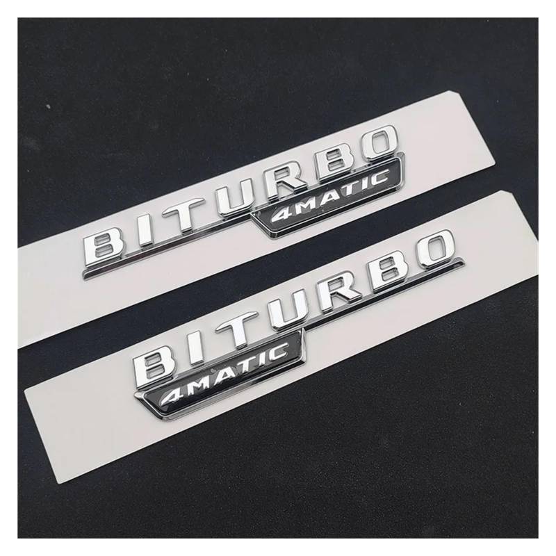GerRit yzw6688 3D ABS Kofferraumabzeichen BITURBO 4MATIC Emblem Logo kompatibel mit C43 / W205 W204 E43 W213 W212 GLE43 X253 GLC43 W167 Zubehör (Color : Fender Silver 2pcs) von MhaRt
