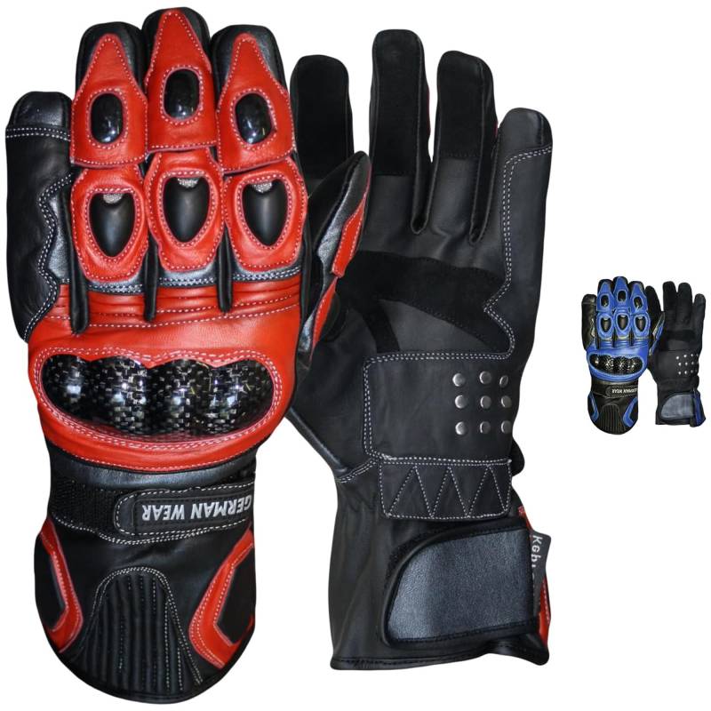 German Wear, Motorradhandschuhe Motorrad Biker Lederhandschuhe, Größe:7=S, Farbe:Rot von German Wear