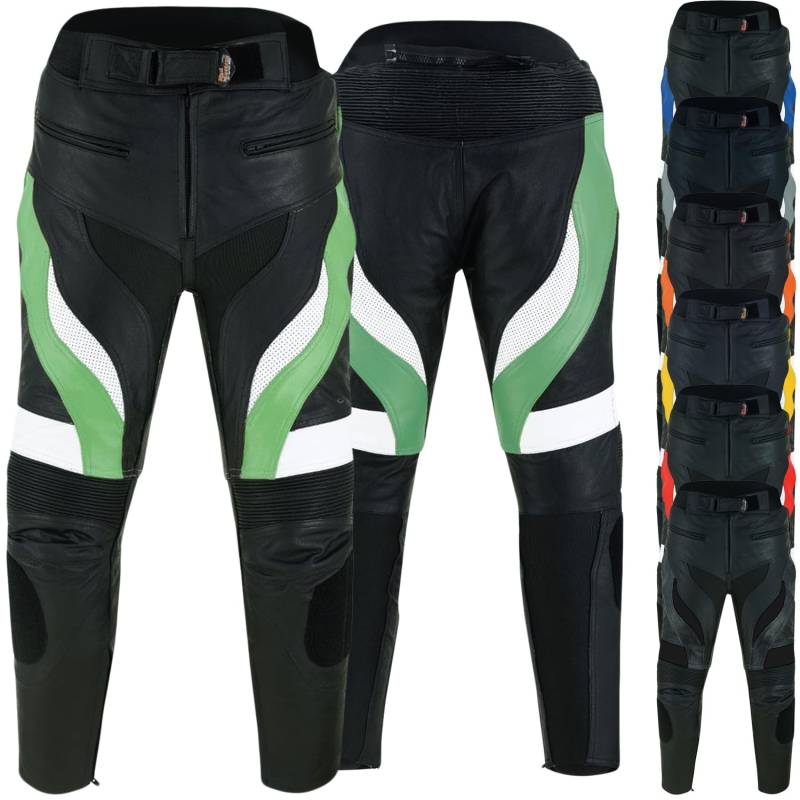 German Wear, Motorradhose Motorrad Biker Racing Lederhose Schwarz/Grün, Größe:56 von German Wear