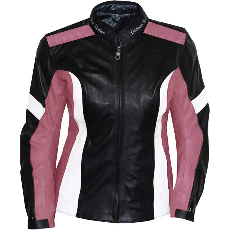 German Wear Damen Lederjacke Motorradjacke 42 Schwarz/Rosa/Weiß von German Wear