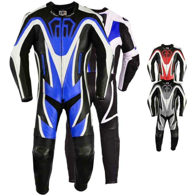German Wear Einteiler Motorradkombi Motorrad Lederkombi aus Rindsleder echtleder Kombi, Größe:56/2XL, Farbe:Blau von German Wear