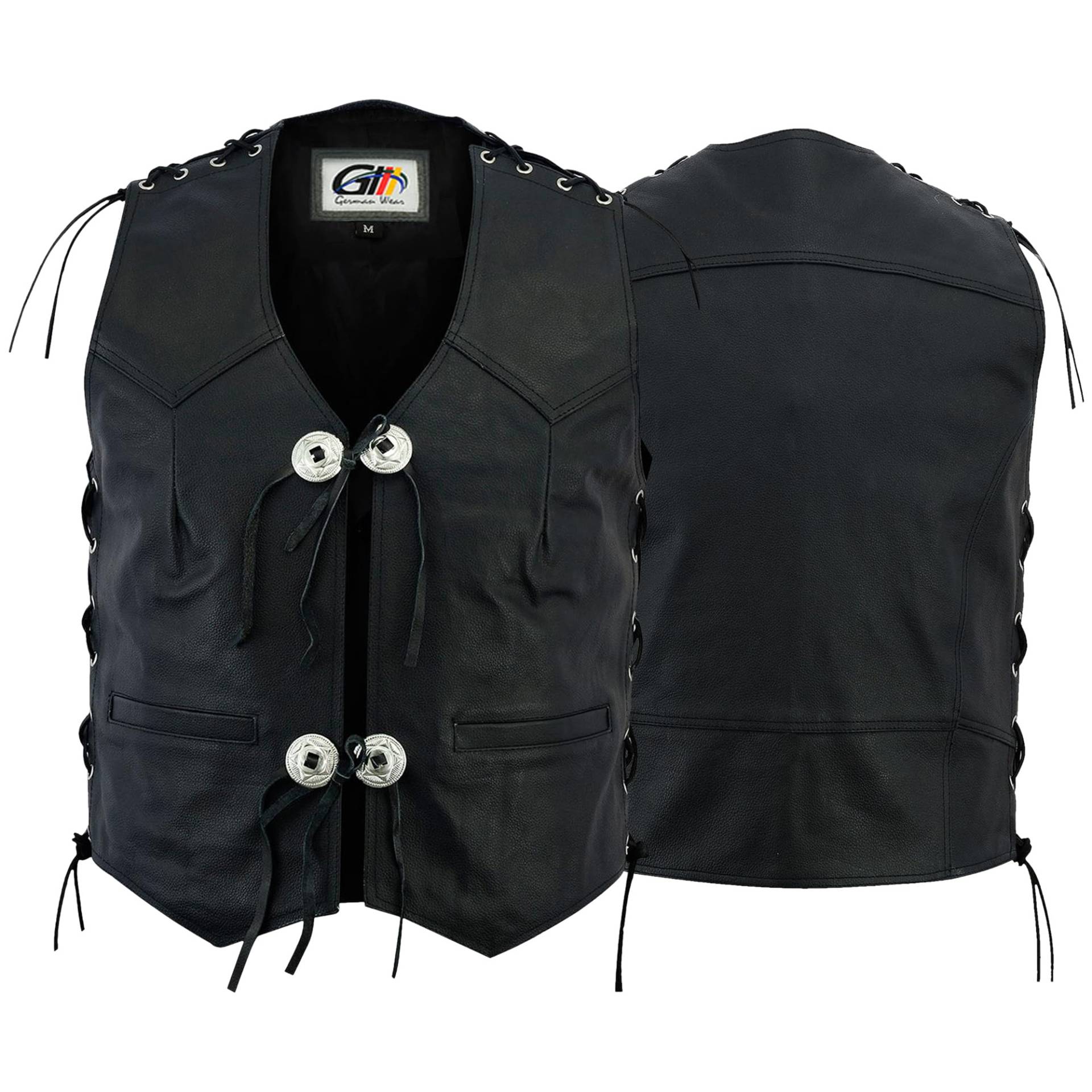 German Wear Leder Motorrad Kutte Conchoweste Bikerweste Motorradweste Weste schwarz, Größe:2XL von German Wear