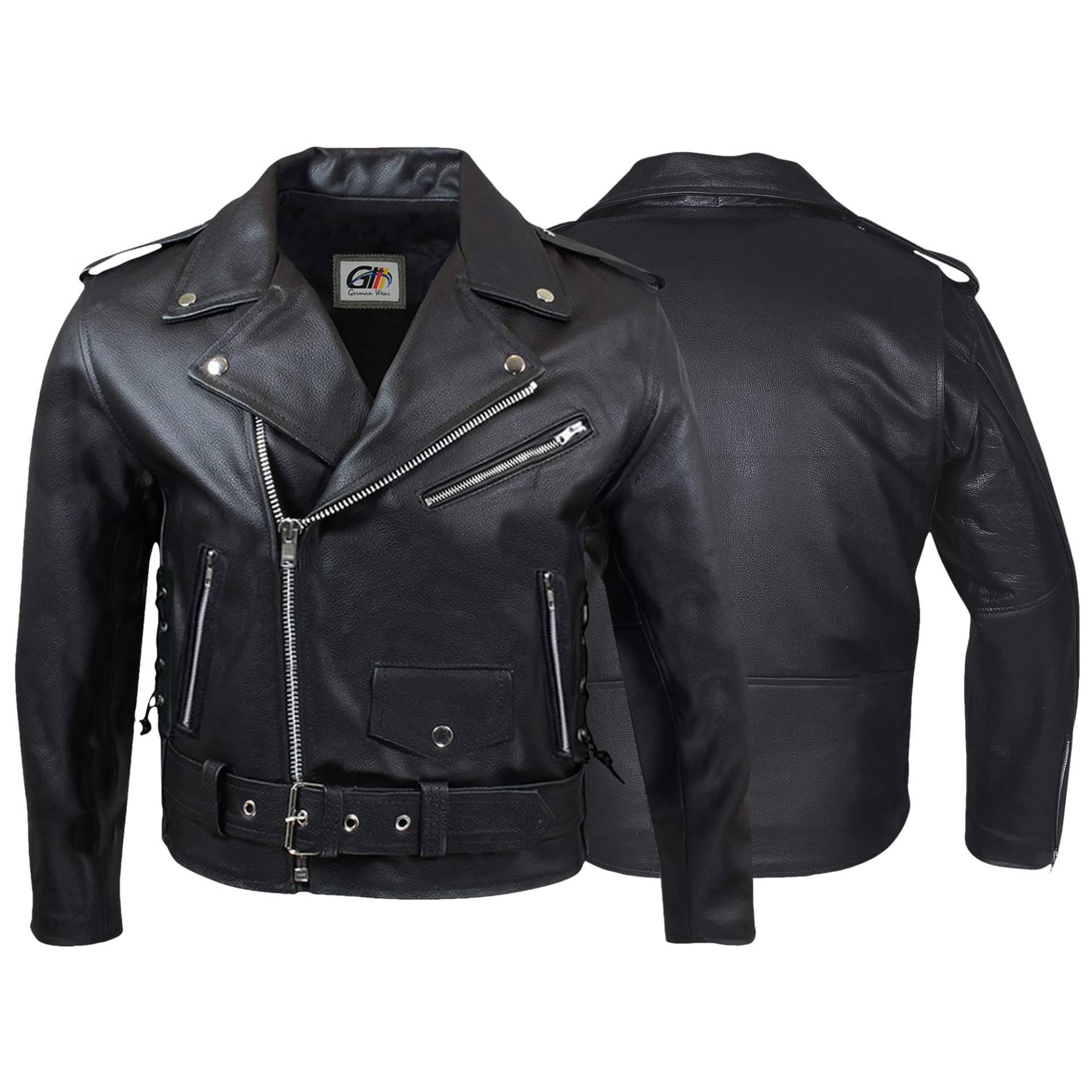 German Wear Leder Motorradjacke mit Seitenschnürung, Schwarz, 50 von German Wear