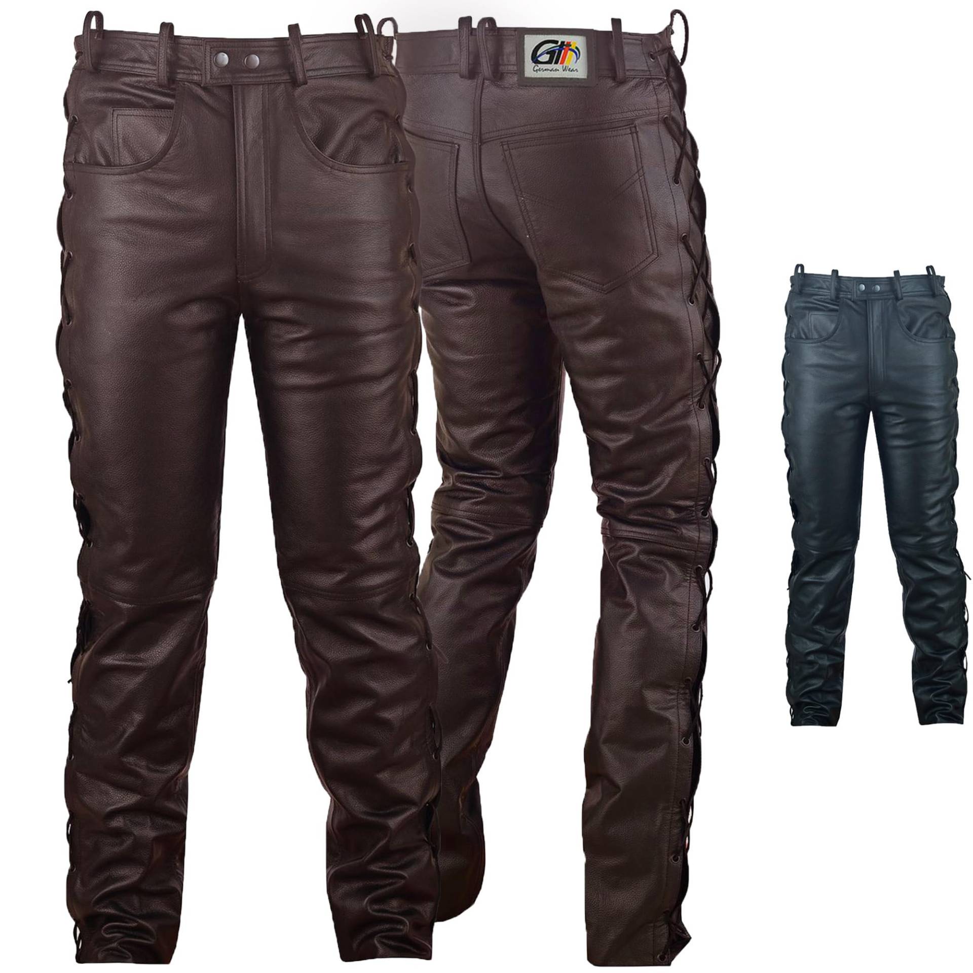 German Wear Motorrad Lederhose Seitlich Geschnürt, Braun, 60 von German Wear