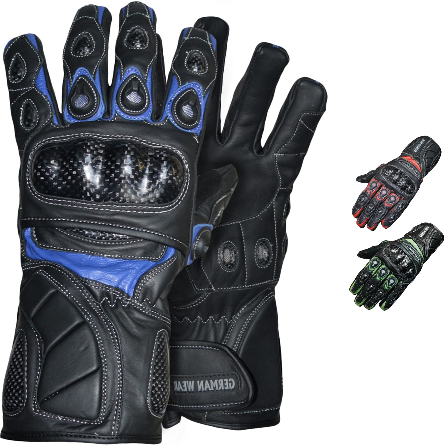 German Wear Motorradhandschuhe Motorrad Biker Handschuhe Lederhandschuhe, Größe:9=L, Farbe:Blau von German Wear