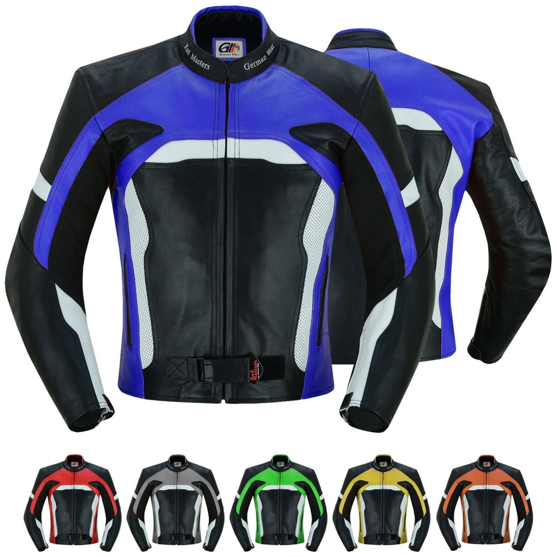 German Wear Motorradjacke Lederjacke Biker lederjacke 4x Farbauswahl, Frabe:Dunkelblau;Größe:4XL von German Wear